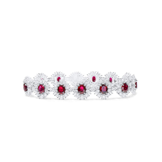 Natural Vivid Red Ruby Bracelet, 18K White Gold, Oval Shape, 18.84 Ct. TW