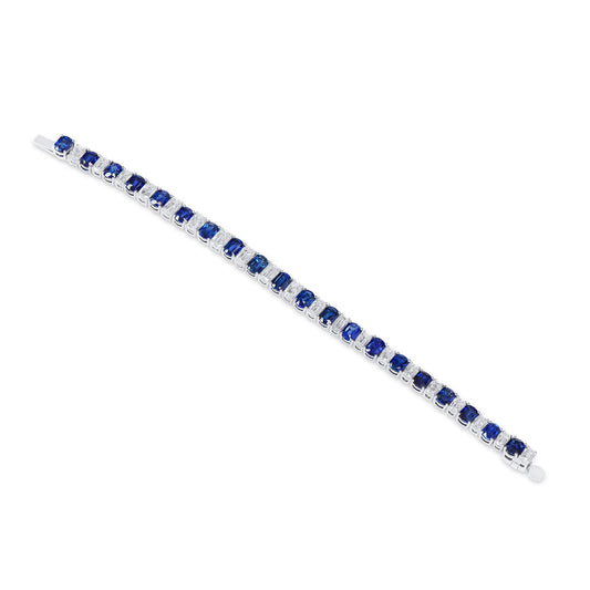 Natural Sapphie & Diamond Bracelet, 18.24 Ct. (27.07 Ct. TW), Oval Shape, 18K White Gold