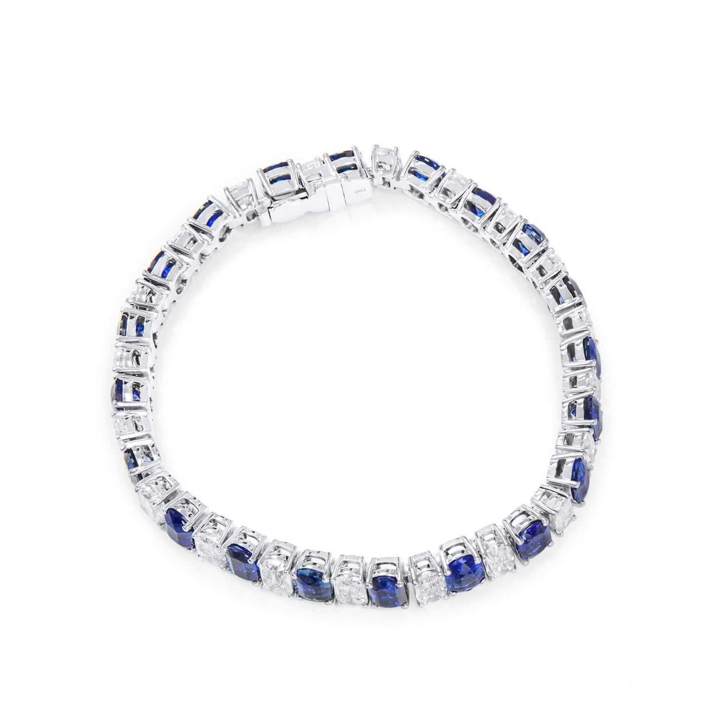 Natural Sapphie & Diamond Bracelet, 18.24 Ct. (27.07 Ct. TW), Oval Shape, 18K White Gold