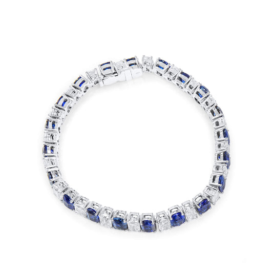 Natural Sapphie & Diamond Bracelet, 18.24 Ct. (27.07 Ct. TW), Oval Shape, 18K White Gold