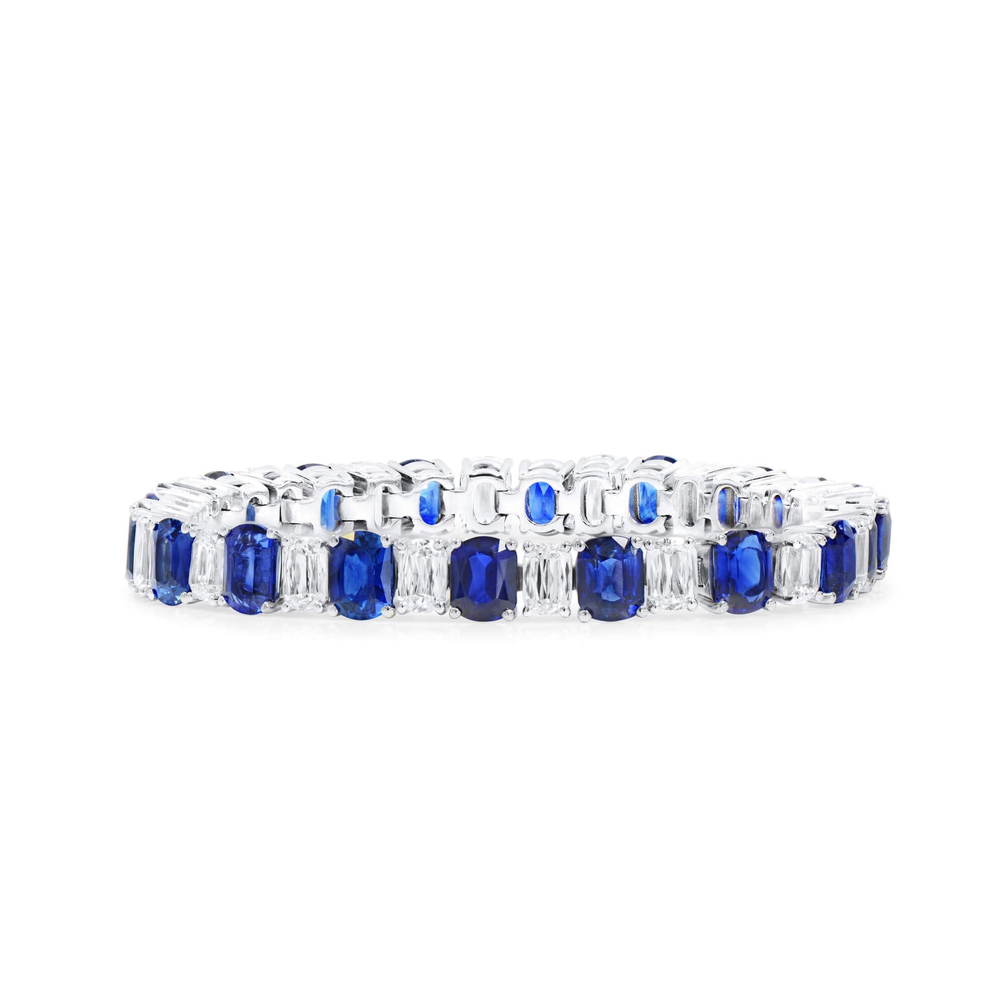 Natural Sapphie & Diamond Bracelet, 18.24 Ct. (27.07 Ct. TW), Oval Shape, 18K White Gold