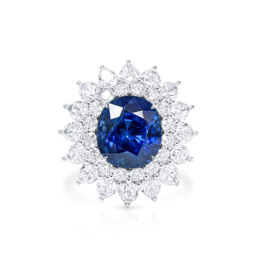 Natural Vivid Blue Burma Sapphire Ring, 30.31 Ct. TW, Oval shape GRS Certified