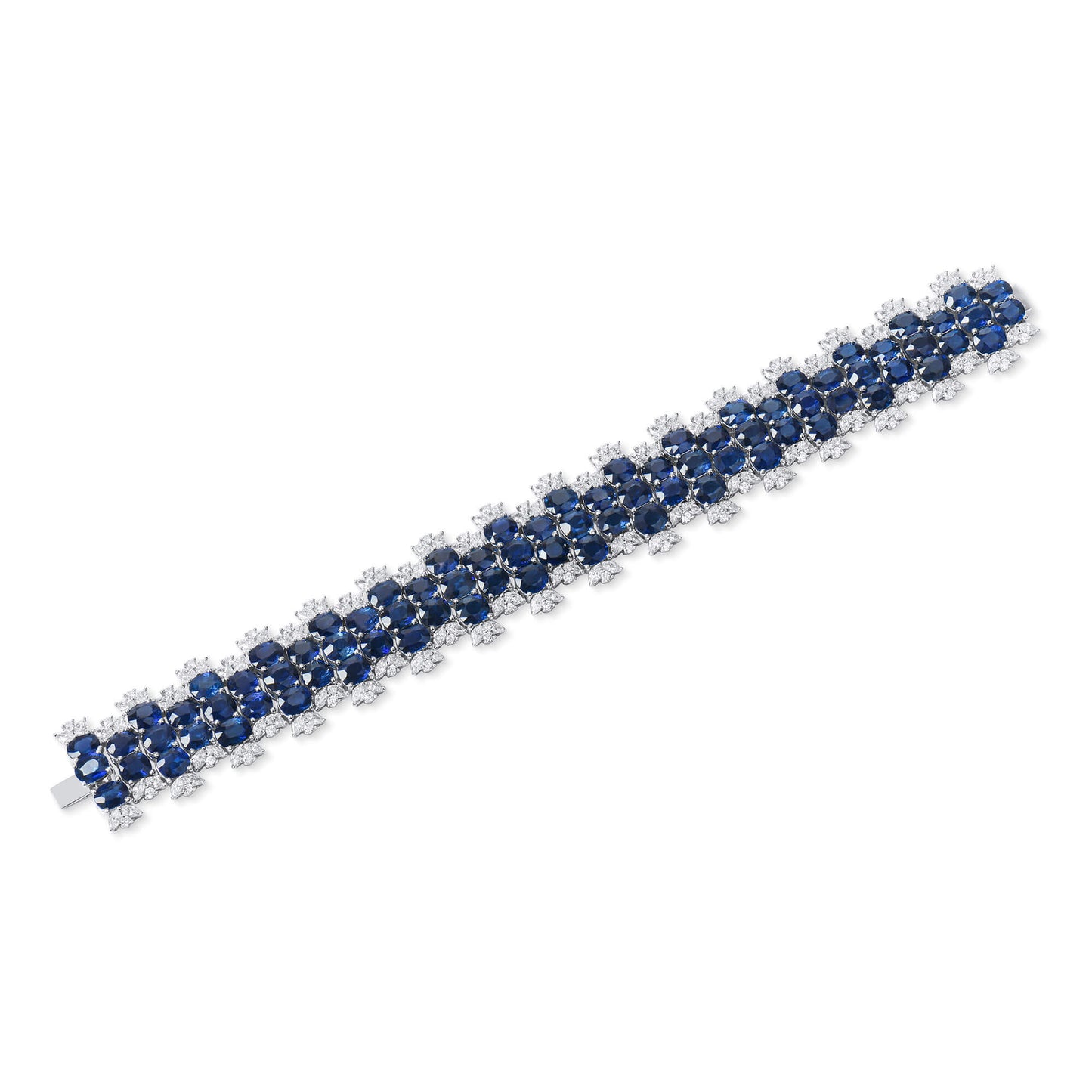 Natural Vivid Blue Burmese Sapphire Bracelet, 18K White Gold, Round Shape, 40.77 Ct. TW