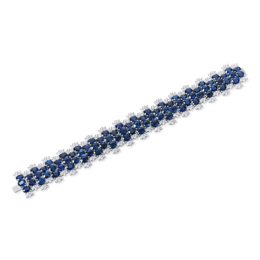 Natural Vivid Blue Burmese Sapphire Bracelet, 18K White Gold, Round Shape, 40.77 Ct. TW