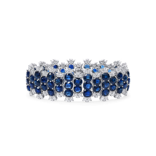 Natural Vivid Blue Burmese Sapphire Bracelet, 18K White Gold, Round Shape, 40.77 Ct. TW