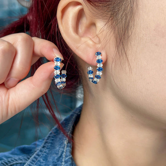 Natural Vivid Blue Sapphire Earrings, 6.67 Ct. TW