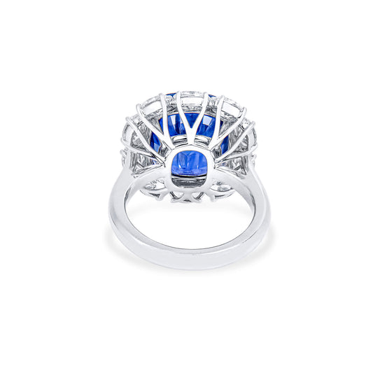 Natural Vivid Blue Ceylon Sapphire Cocktail Ring, 18K White Gold, Cushion Shape, 16.66 Ct. TW, unheated