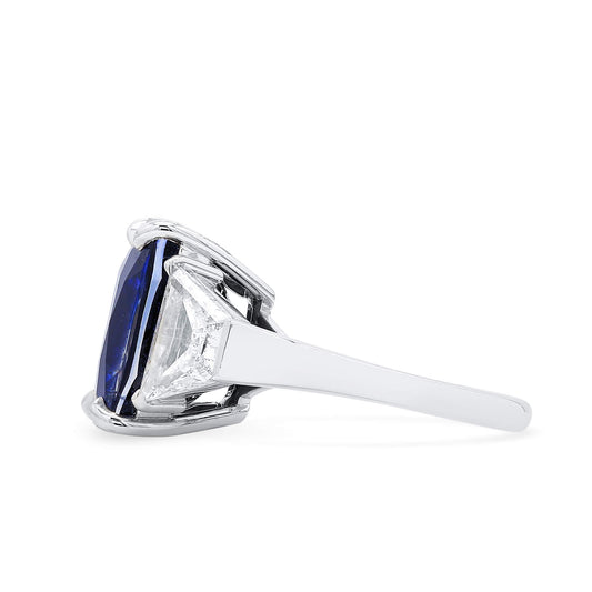 Natural Vivid Blue Sapphire Ring, 21.13 Ct. TW, Cushion shape SSEF Certified
