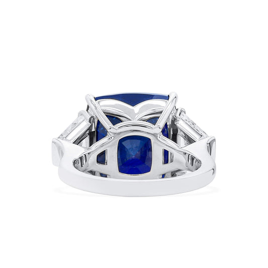 Natural Vivid Blue Sapphire Ring, 21.13 Ct. TW, Cushion shape SSEF Certified