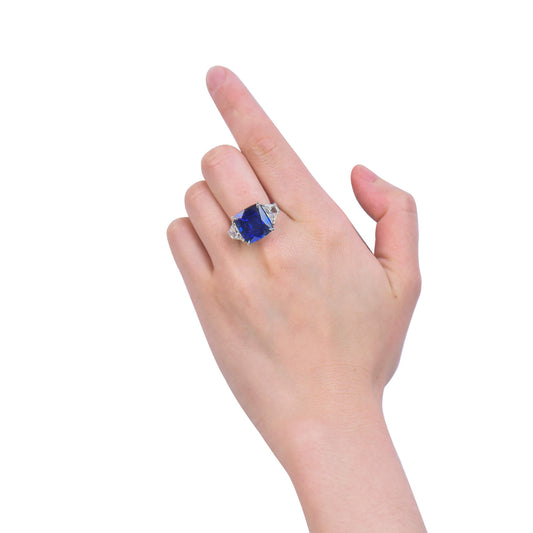 Natural Vivid Blue Sapphire Ring, 21.13 Ct. TW, Cushion shape SSEF Certified