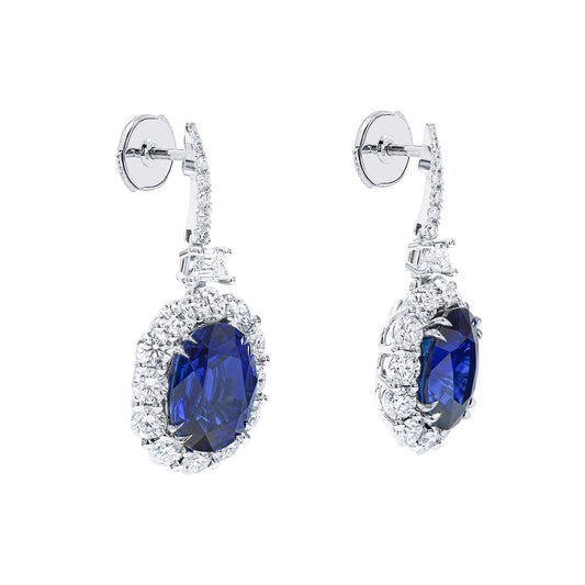 Natural Vivid Blue Sri-lanka Sapphire Earrings, 16.29 Ct. TW, Oval shape GRS Certified