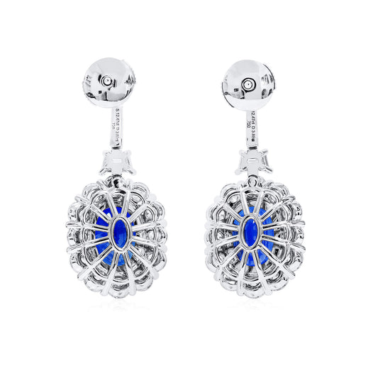 Natural Vivid Blue Sri-lanka Sapphire Earrings, 16.29 Ct. TW, Oval shape GRS Certified