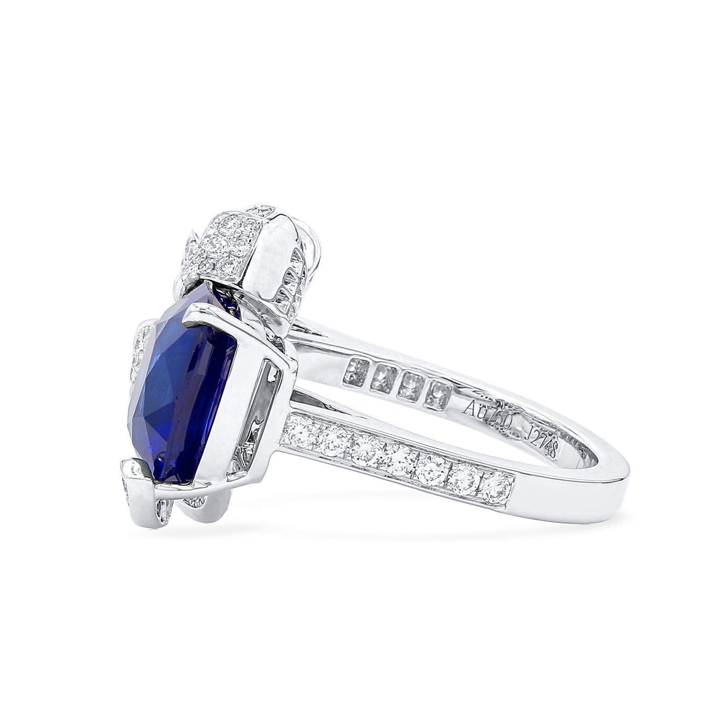 Natural Vivid Blue Ceylon Sapphire Ring with Diamonds, 18K White Gold, 7.00 Ct. TW