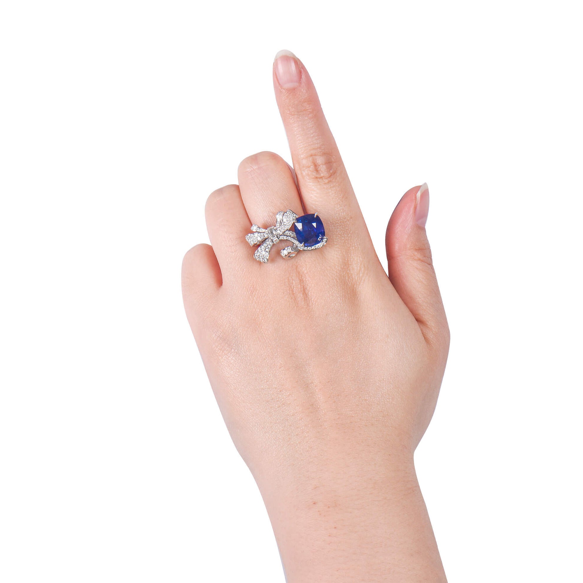 Natural Vivid Blue Ceylon Sapphire Ring with Diamonds, 18K White Gold, 7.00 Ct. TW