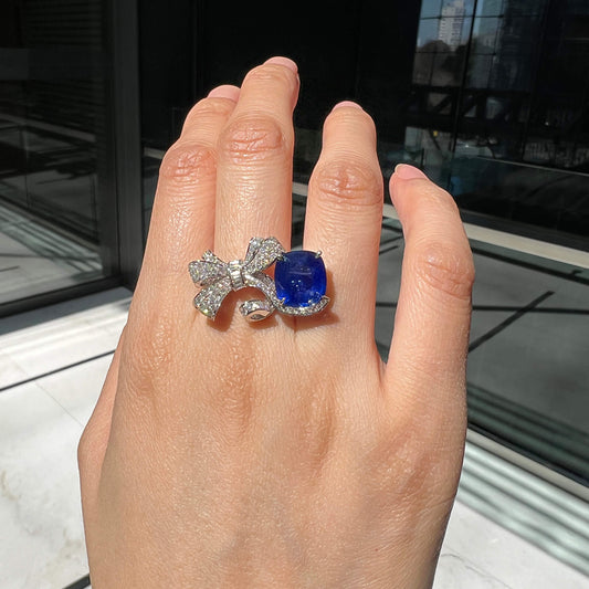 Natural Vivid Blue Ceylon Sapphire Ring with Diamonds, 18K White Gold, 7.00 Ct. TW