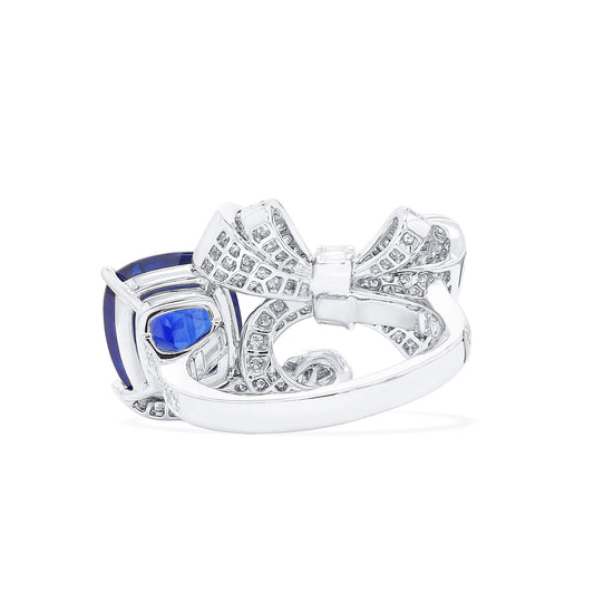 Natural Vivid Blue Ceylon Sapphire Ring with Diamonds, 18K White Gold, 7.00 Ct. TW