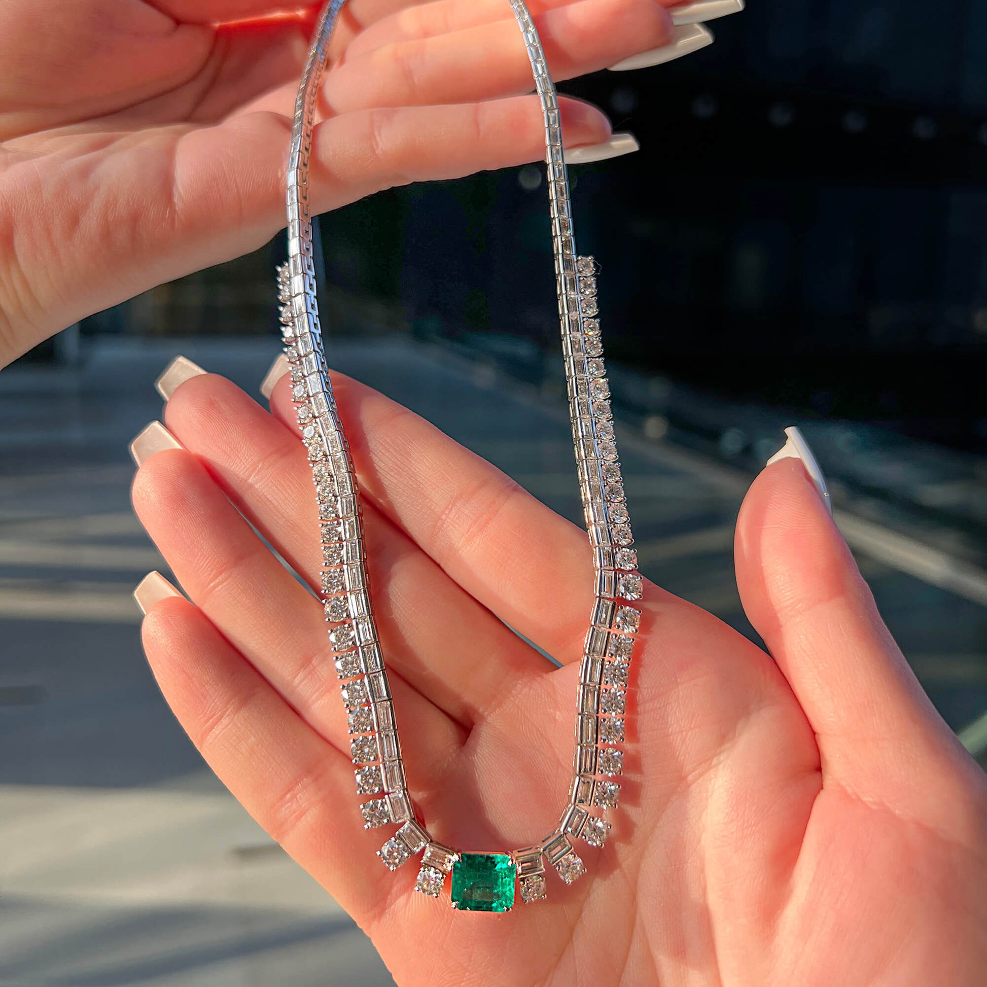 Natural Vivid Green Colombia Emerald and Diamond Necklace, 2.25 CT. (19.42 CT. TW), CDC2201340