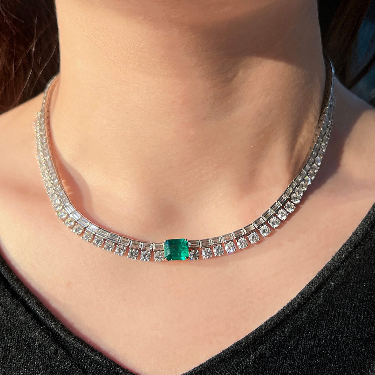 Natural Vivid Green Colombia Emerald and Diamond Necklace, 2.25 CT. (19.42 CT. TW), CDC2201340