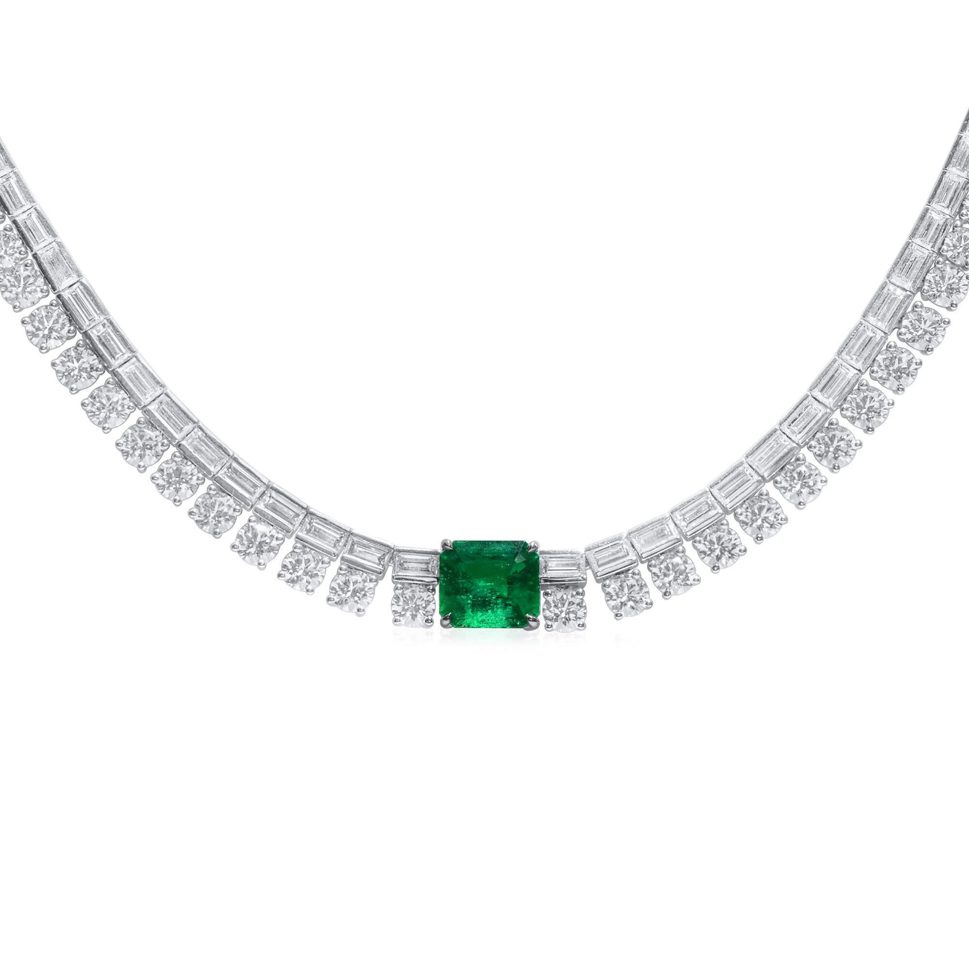 Natural Vivid Green Colombia Emerald and Diamond Necklace, 2.25 CT. (19.42 CT. TW), CDC2201340