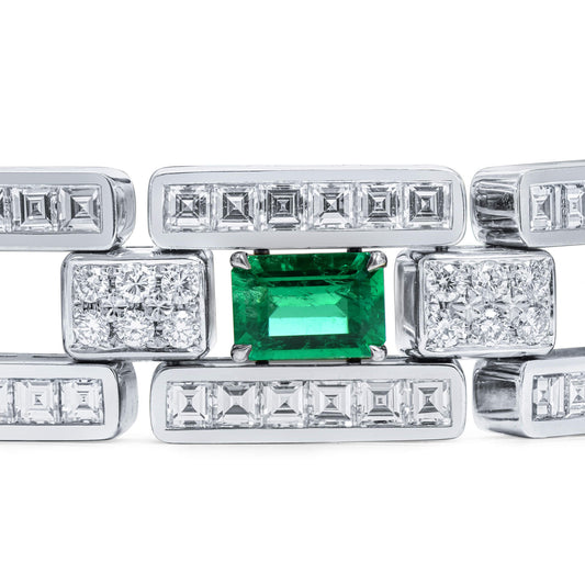 Natural Vivid Green Colombian Emerald Bracelet, 18K White Gold, Emerald Shape, 17.82 Ct. TW