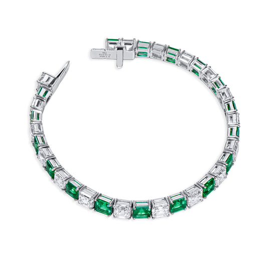 Natural Colombian Emerald And Diamond Bracelet, 18K White Gold, 19.41 Ct. TW
