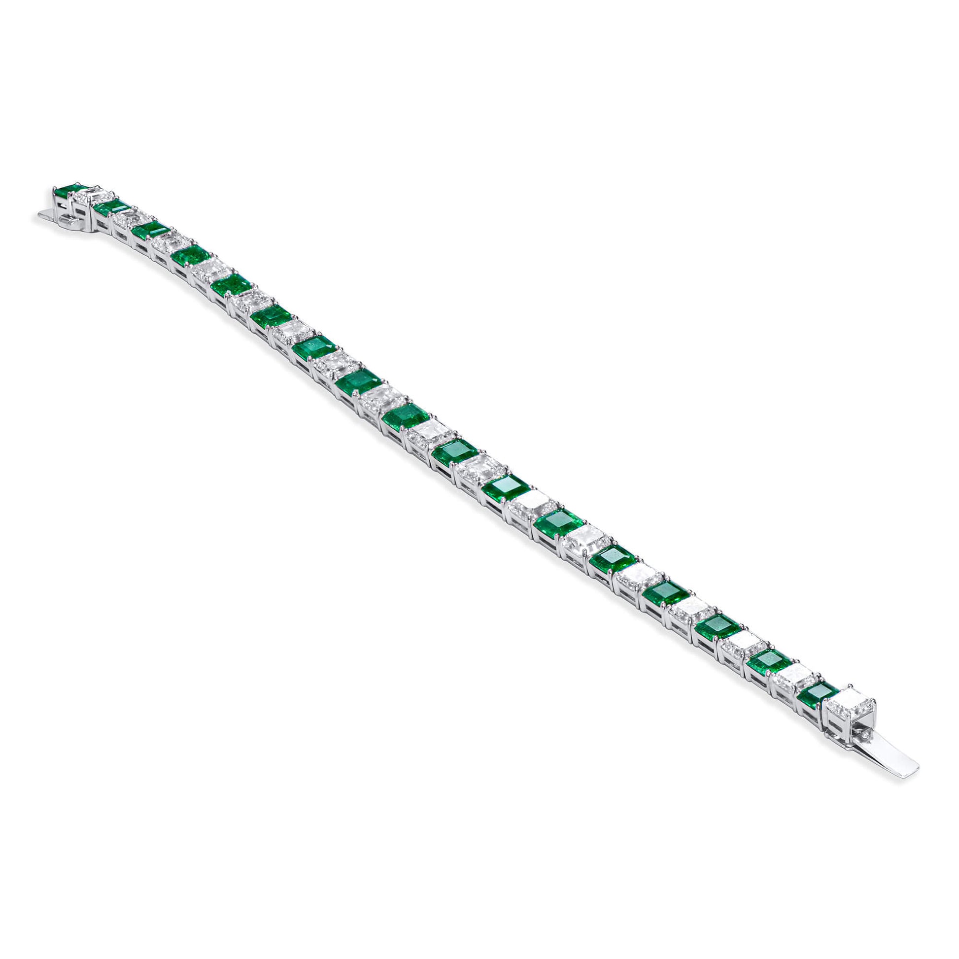 Natural Colombian Emerald And Diamond Bracelet, 18K White Gold, 19.41 Ct. TW