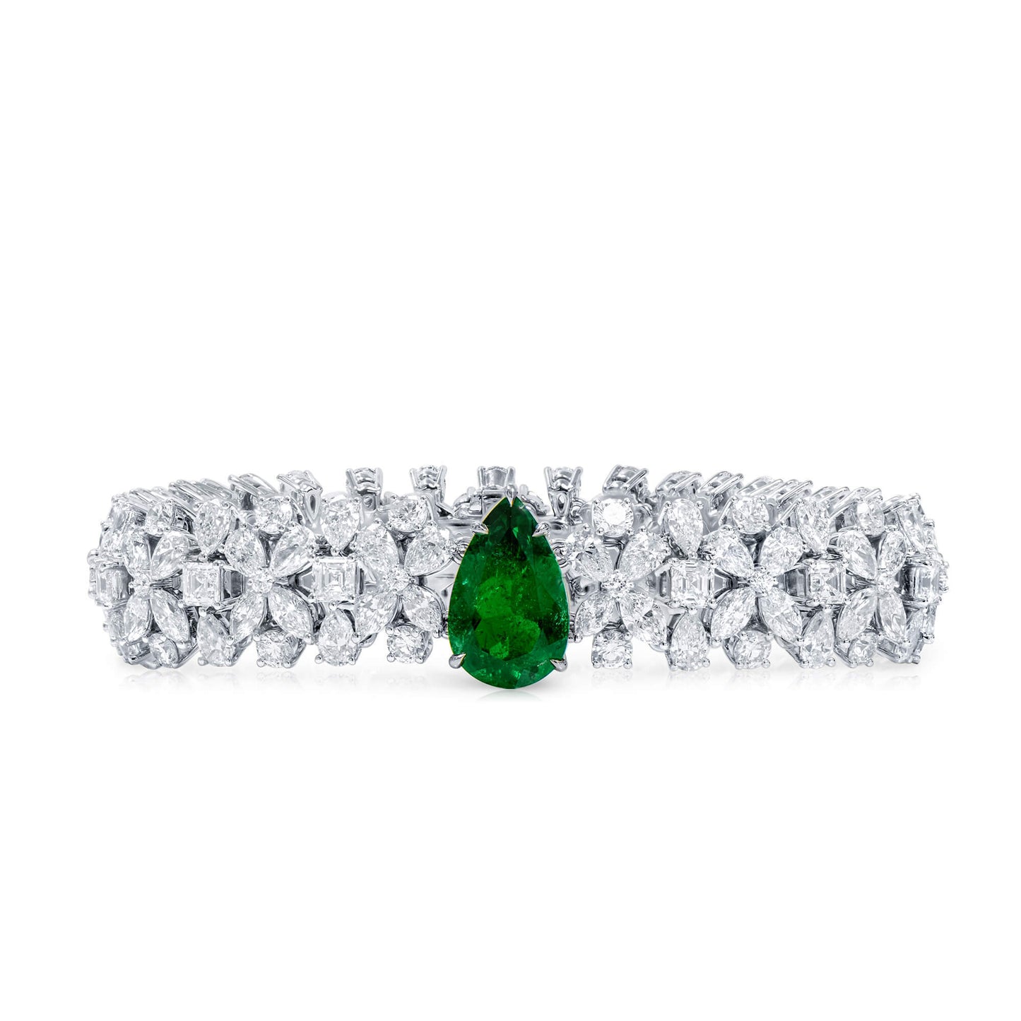 Natural Vivid Green Colombia Emerald Bracelet, 22.40 Ct. TW, Pear shape, C.DUNAIGRE Certified