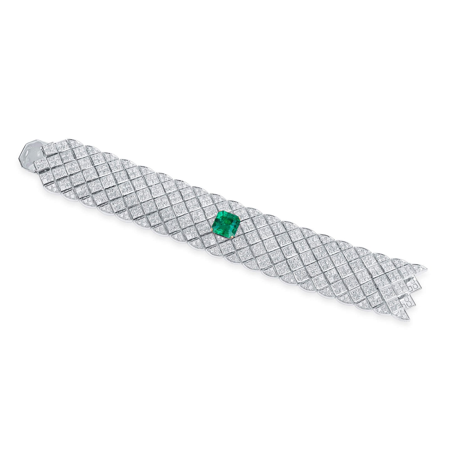 Natural Vivid Green Colombian Emerald & Diamond Bracelet, 18K White Gold, 45.02 Ct. TW