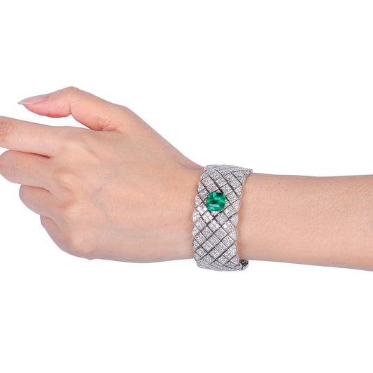 Natural Vivid Green Colombia Emerald And Diamond Bracelet, 45.02 Ct. TW, GRS Certified