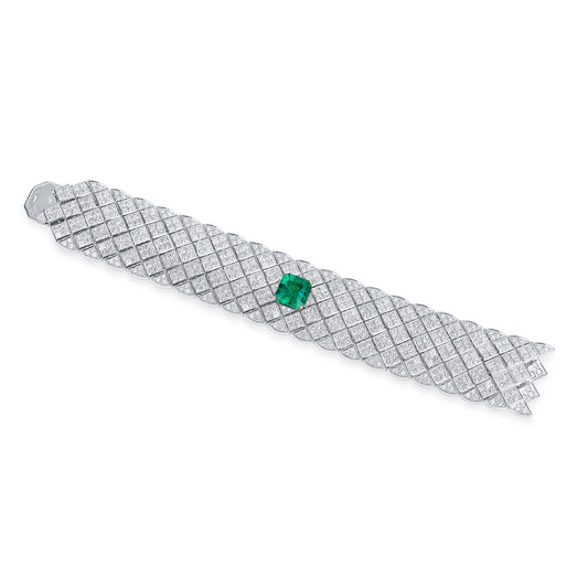 Natural Vivid Green Colombia Emerald And Diamond Bracelet, 45.02 Ct. TW, GRS Certified