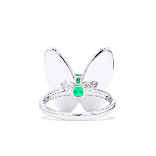 Natural Vivid Green Colombian Emerald Ring, 18K White Gold, Cushion Shape, 2.16 Ct. TW