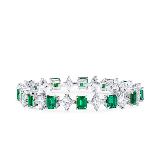 Natural Vivid Green Colombia Emerald & Diamond Bracelet, 7.90 Ct. (17.24 Ct. TW), GRS2023-088558