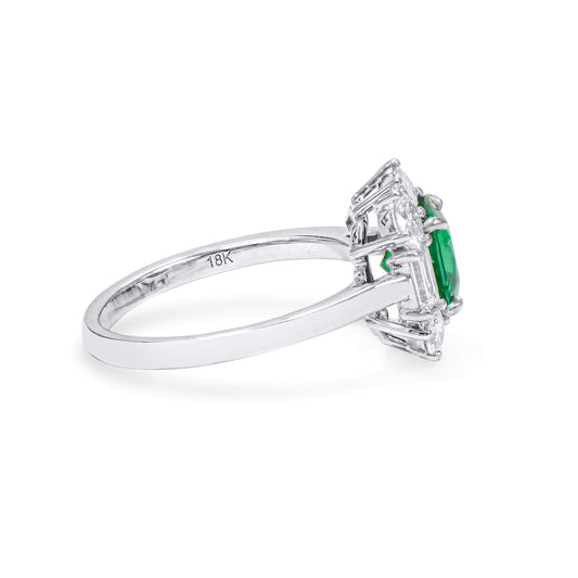 Natural Vivid Green Colombian Emerald Halo Ring, 18K White Gold, Cushion Shape, 2.70 Ct. TW