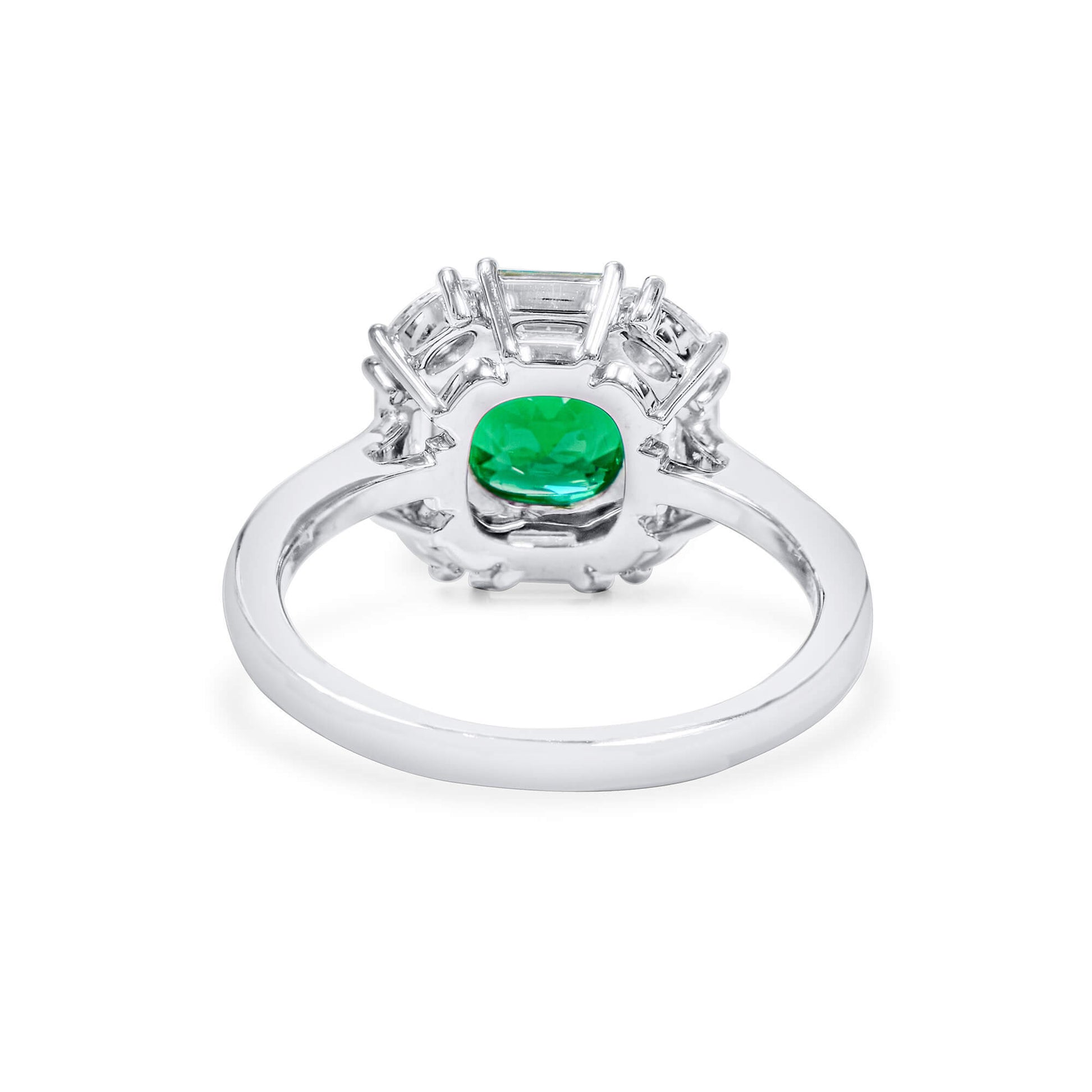 Natural Vivid Green Colombian Emerald Halo Ring, 18K White Gold, Cushion Shape, 2.70 Ct. TW
