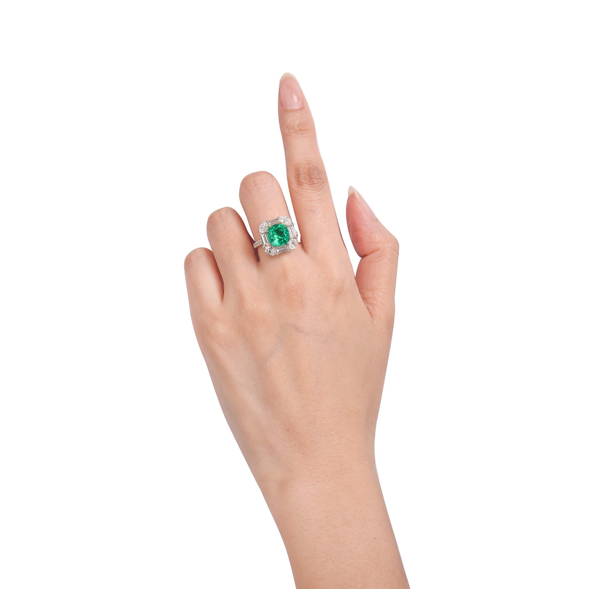 Natural Vivid Green Colombia Emerald Ring, 6.06 Ct. TW, Cushion shape, GRS Certified
