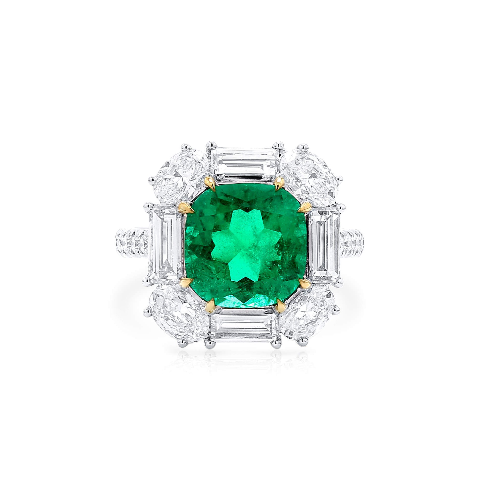 Natural Vivid Green Colombia Emerald Ring, 6.06 Ct. TW, Cushion shape, GRS Certified