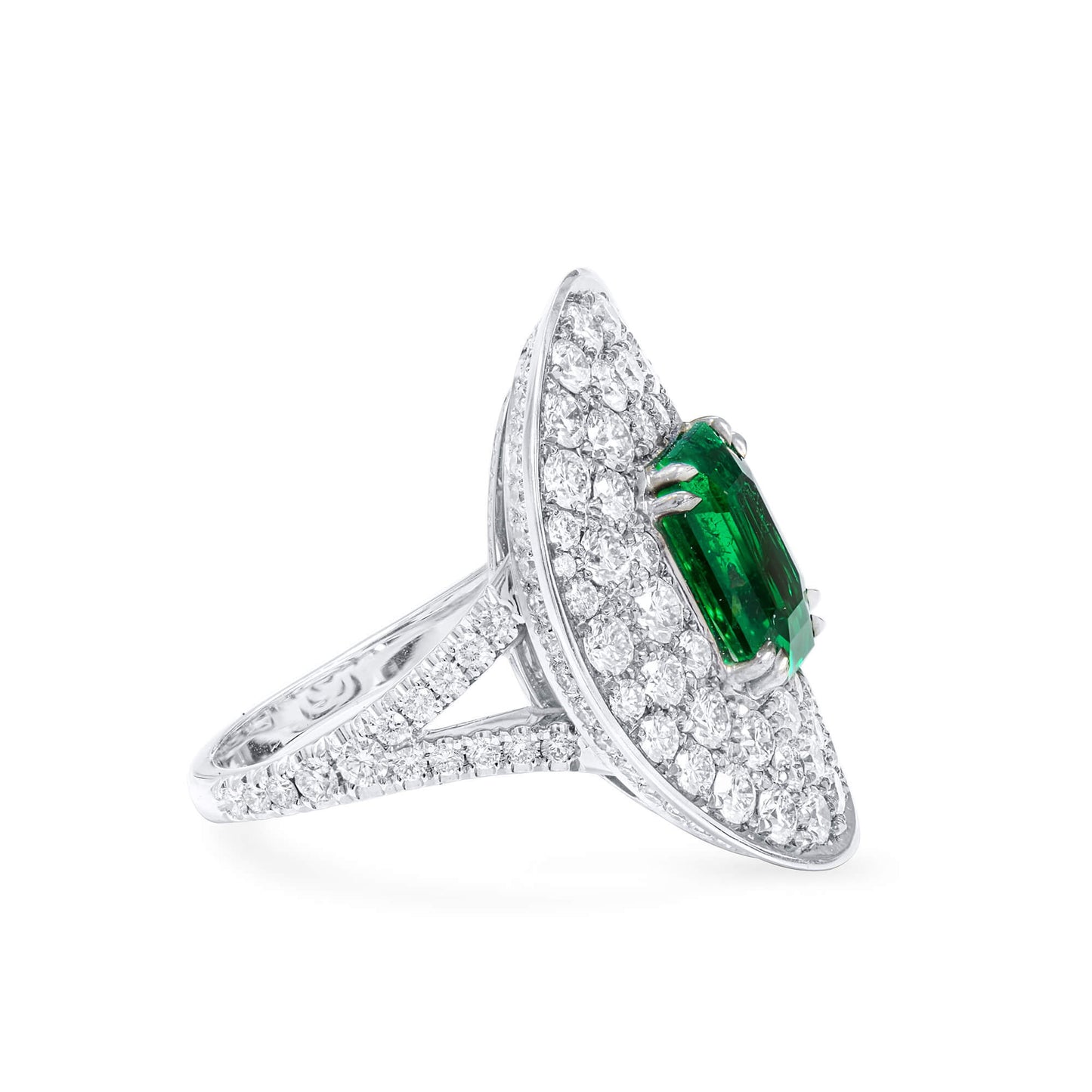 Natural Vivid Green Colombia Emerald Ring, 6.44 Ct. TW, Emerald shape, GRS Certified