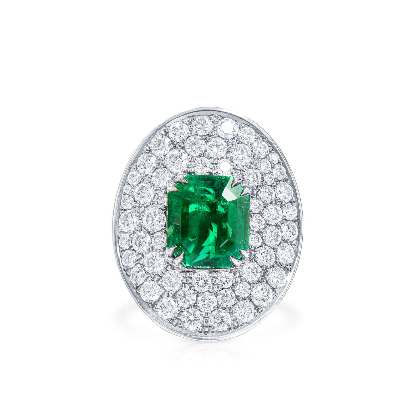 Natural Vivid Green Colombia Emerald Ring, 6.44 Ct. TW, Emerald shape, GRS Certified