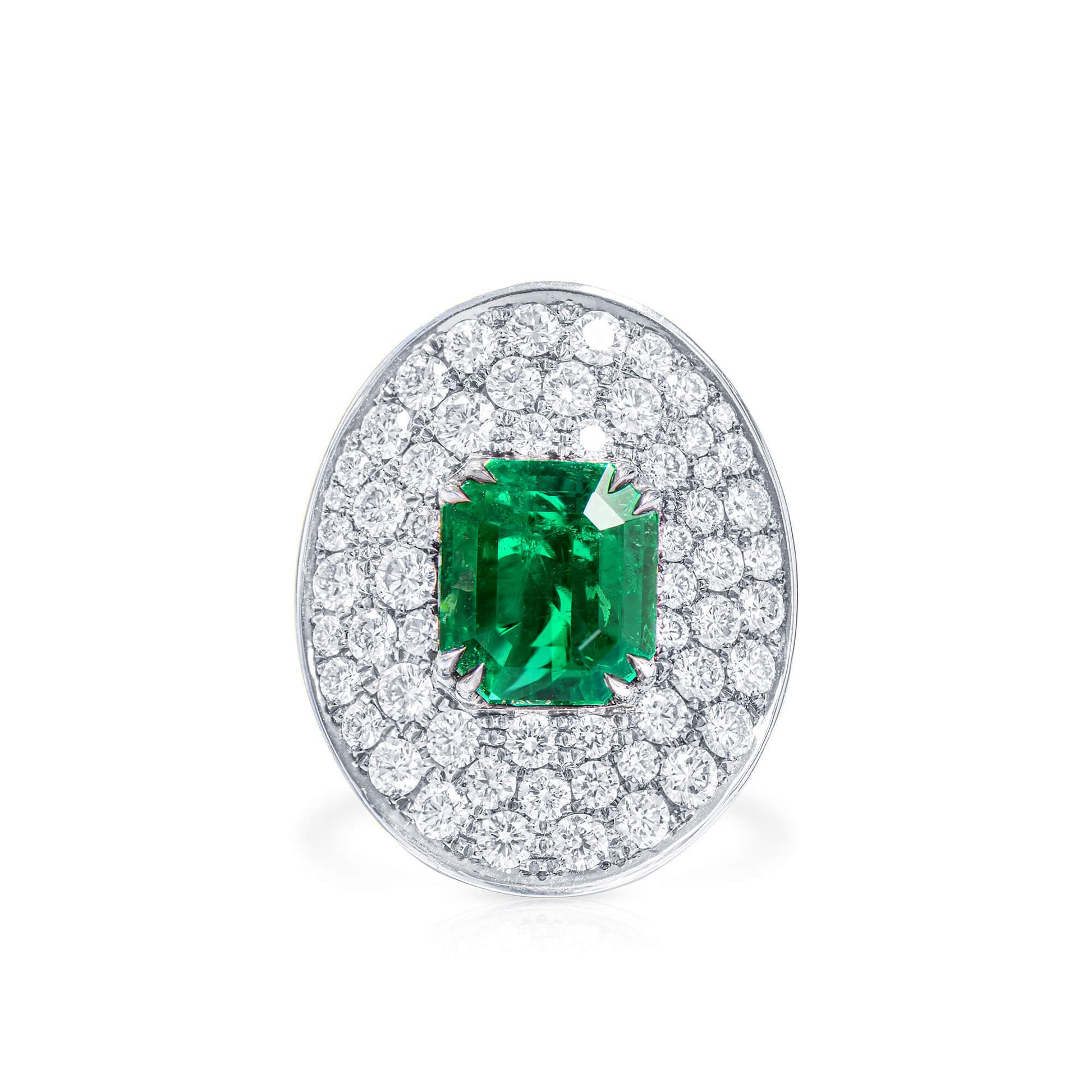 Natural Vivid Green Colombia Emerald Ring, 6.44 Ct. TW, Emerald shape, GRS Certified