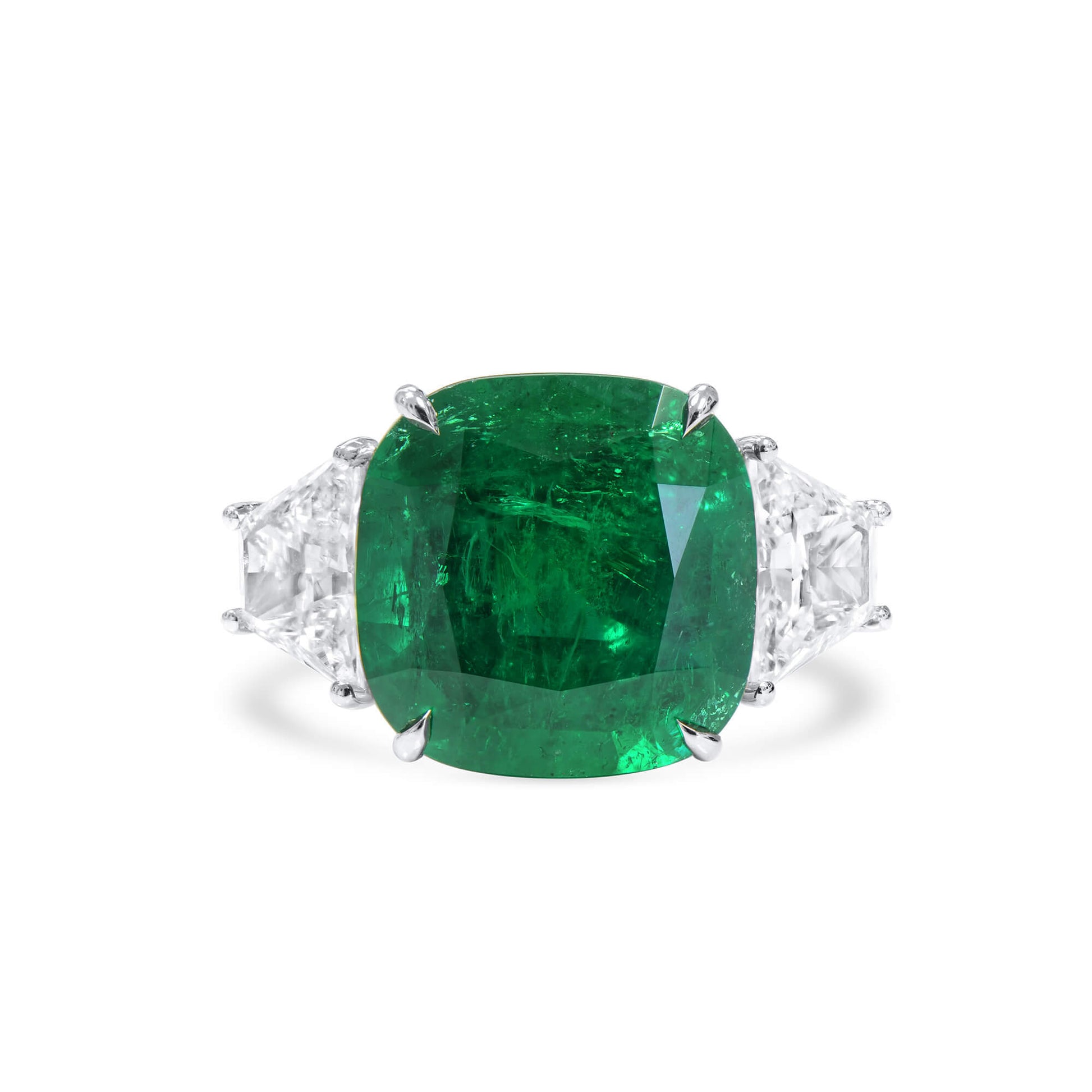 Natural Vivid Green Colombia Emerald Ring, 9.15 Ct. TW, Cushion shape, GRS Certified