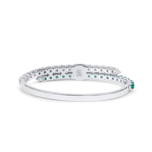Natural Diamond and Vivid Green Colombian Emerald Bangle, 18K White Gold, 8.03 Ct. TW
