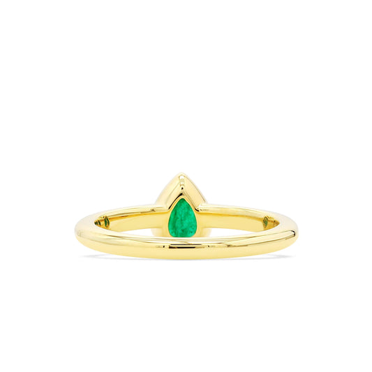 Natural Vivid Green Emerald Solitaire Ring, 18K Yellow Gold, Pear Shape, 0.55 Ct. TW