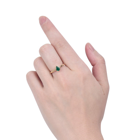 Natural Vivid Green Emerald Solitaire Ring, 18K Yellow Gold, Pear Shape, 0.55 Ct. TW