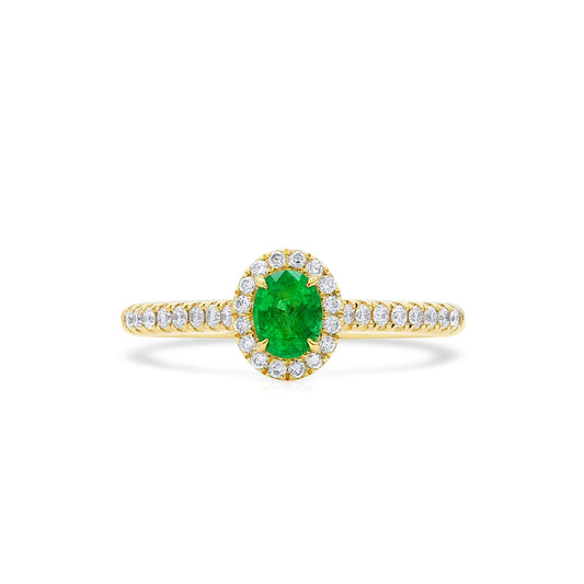 Natural Vivid Green Emerald Halo Ring, 18K Yellow Gold, Oval Shape, 0.60 Ct. TW

(Origin omitted per rules; no treatment added since the gemstone is an emerald.)