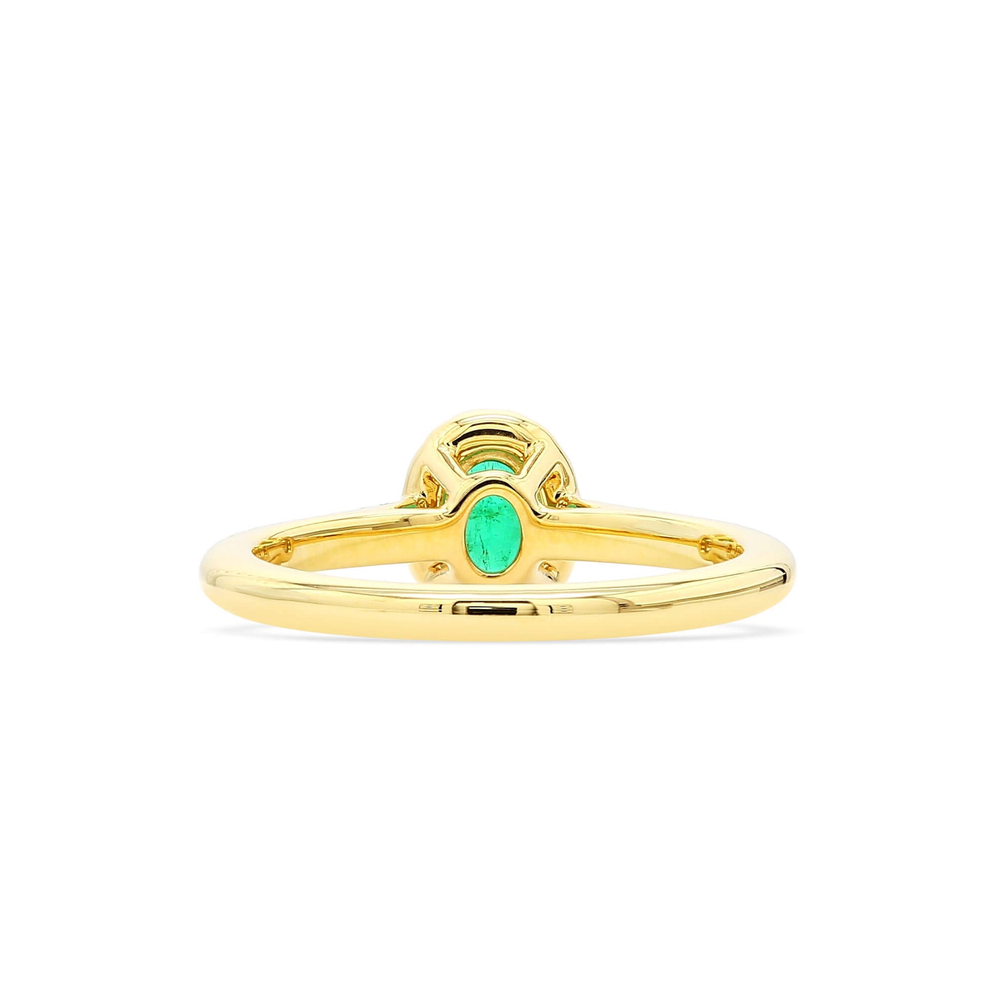 Natural Vivid Green Emerald Halo Ring, 18K Yellow Gold, Oval Shape, 0.60 Ct. TW