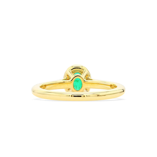 Natural Vivid Green Emerald Halo Ring, 18K Yellow Gold, Oval Shape, 0.60 Ct. TW