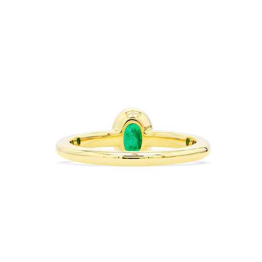 Natural Vivid Green Emerald Solitaire Ring, 18K Yellow Gold, Oval Shape, 0.64 Ct. TW