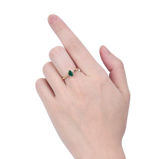Natural Vivid Green Emerald Solitaire Ring, 18K Yellow Gold, Oval Shape, 0.64 Ct. TW