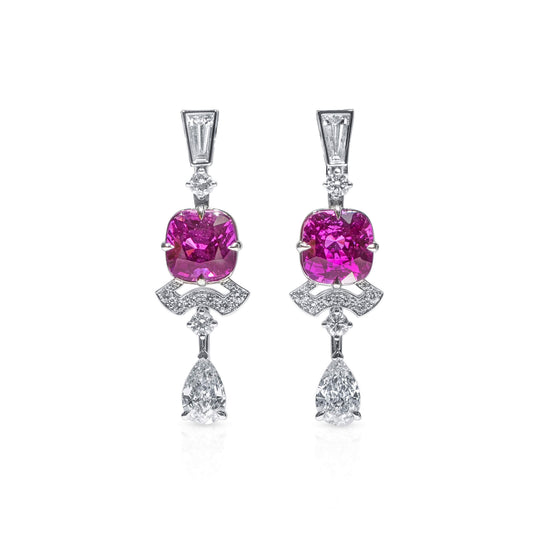 Natural Vivid Purplish Pink Sapphire Earrings, 6.50 Ct. (8.28 Ct. TW), JCEG01109338, Unheated
