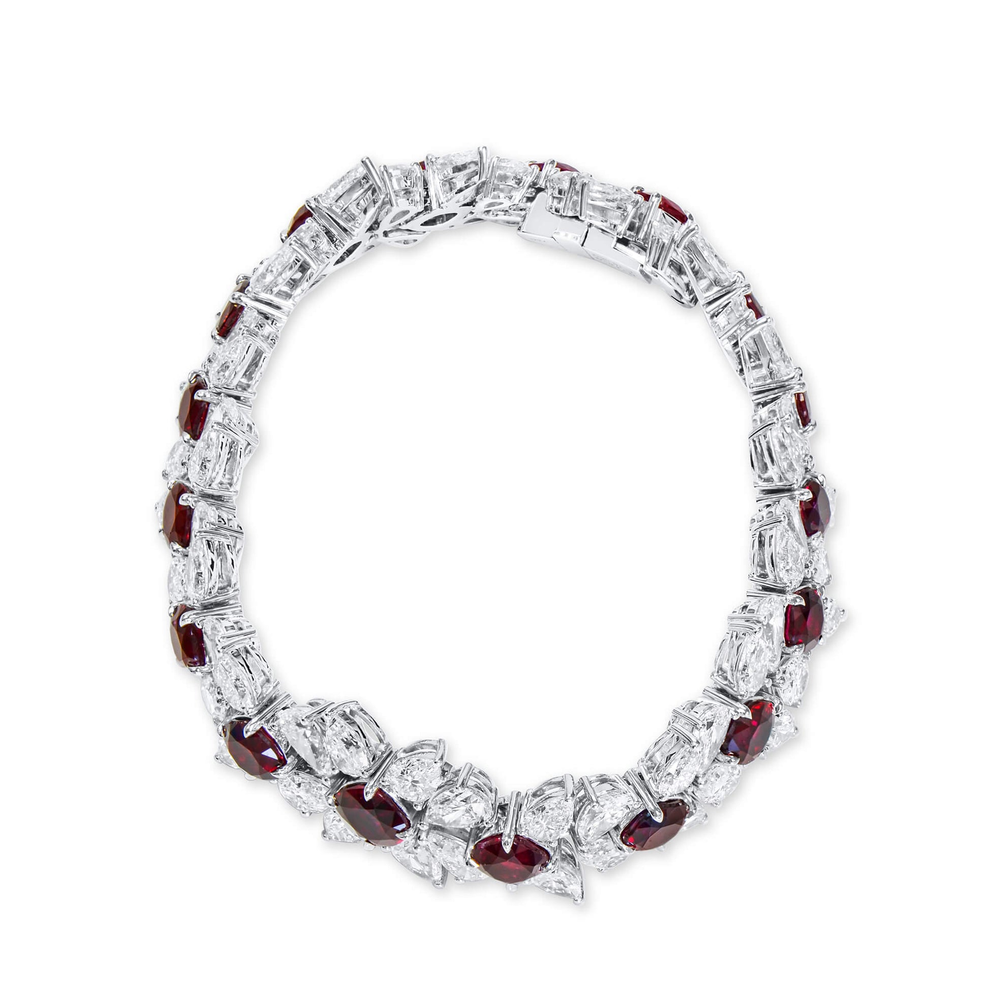 Natural Vivid Red Burma Ruby Bracelet, 37.10 Ct. TW, Cushion shape, GRS Certified